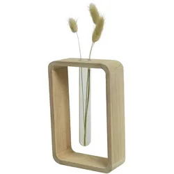 Deko Vase mit Reagenzglas Blumenvase Holzvase Tischvase H: 18cm braun