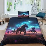 Kosmisches Pferd Bettwäsche Set 2 Teilig Microfaser Künstlerische Tiere Bettbezug Mit Reißverschluss Und Kissenbezüg Bettdecke Decken Für Jugendliche Kinder Schlafzimmer 3D Druck Single(135x200cm)