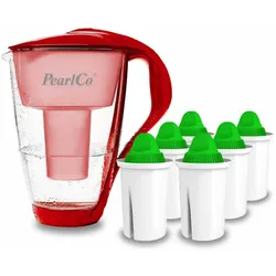 PearlCo Glas-Wasserfilter rot inkl. 6 Alkaline Filterkartuschen