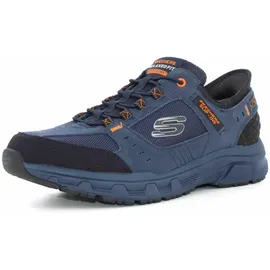 SKECHERS Oak Canyon Consistent Winne Herren-Sneaker, freihändig, Marineblaues Leder, Textil, orangefarbener Besatz, 43 EU