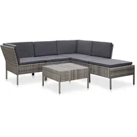 Hommdiy Garten Lounge Set mit Auflagen Garten-Ecksofa, Gartensofagarnitur mit kleinem Tisch, Sofa,Poly Rattan 4 Sofas + 1 Tisch + 1 Hocker Graues Rattan und graue Kissen