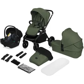 lionelo MIKA PLUS 3-in-1 Buggy 0-48 Monate bis zu 22 kg Babywagen bis zu 9 kg Kindersitz Babytrage bis zu 13 kg, Rückenlehne verstellbar, Dämpfung, 360° Räder, XXL-Verdeck