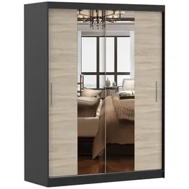 fabryka mebli idczak Schwebetürenschrank VISTA 01 150 x 200 x 61 cm Schwarz/Sonoma