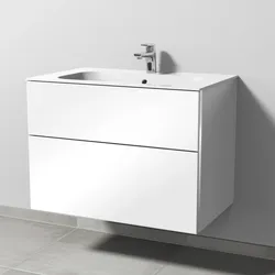 Sanipa Keramik-Waschtisch-Set mit Waschtischunterschrank „3way“ 79 × 49,7 × 58,2 cm in Weiß-Glanz, mittig