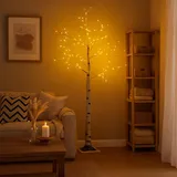 GLOBO Außenleuchte Stehlampe Birken Design Terrassenlampe Gartenleuchte, Kunststoff Metall weiß, LED 0,02w 32lm 2500K Warmweiß, H 150 cm