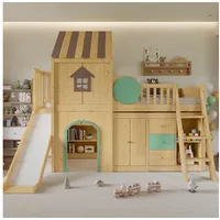 Flieks Hochbett Kinderbett 90x200cm Hausdesign mit Rutsche & Leiter, Schubladenschrank beige