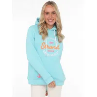 Zwillingsherz Sweatshirt, mit neonfarbenen Kordeln und aufgesticktem "Strand"-Schriftzug, blau