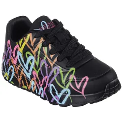 Sneaker SKECHERS "JGoldcrown: Uno Lite - Spread the Love", Kinder, Gr. 34, bunt (schwarz, multi), Lederimitat, modisch, Schuhe, Chunky Sneaker, Pleatausneaker, Retro Sneaker mit allover Print