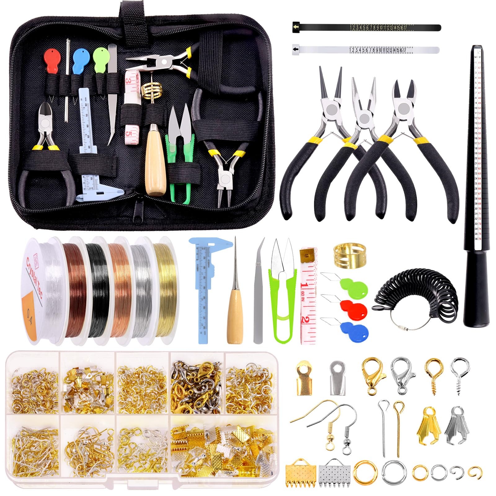 Glarks 950Pcs Jewelry Making Supplies Kit with Jewelry Making Tools, Jewelry Pliers, Beading Wires, Jewelry Findings and Measuring Tools for DIY Earring Necklace Craft Jewelry Repair (937pcs)
