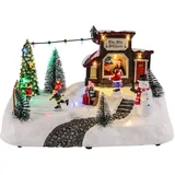 Spetebo LED Weihnachts Szene Eisbahn mit fahrenden Figuren - 26x18x14 cm - Winter Dorf Tisch Deko beleuchtet