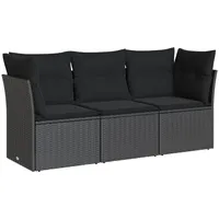 VidaXL 3-tlg. Garten-Sofagarnitur mit Kissen Schwarz Poly Rattan