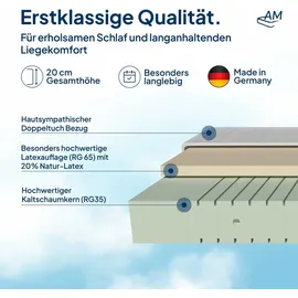AM Qualitätsmatratzen - Latex-Matratze 100x200 cm - H3 - Hochwertige Matratze mit 4cm Latex-Auflage | 20cm Höhe | Germany
