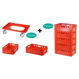 Logiplast Transportroller 7 Stück E2-Kasten rot