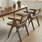 LIM HOME Esszimmerstuhl SW020/SW021 (Packung, 1 St), Eichenholzrahmen mit Sitzfläche aus Rattan, Montage erforderlich braun