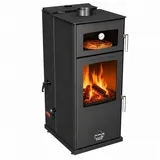 Baba's Kaminofen Gold Hybridofen Pellets und Holz Kombiofen Kaminofen mit Backfach, 12 kW, Dauerbrand, Dauerbrandofen, Schwarz Holzofen Holz Ofen Kamin