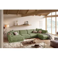 KAWOLA Wohnlandschaft U-Form Madeline Cord Longchair links olivgrün