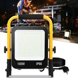 Ansobea LED Baustrahler 100W 10000LM x4, arbeitsleuchte led akku 6000K Tageslichtweiß, LED baustellenlampe mit Stecker, baustellenlampe mit 3M Kabel und Wasserdicht IP66