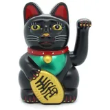 Starlet24 winkende Glückskatze Winkekatze Lucky Cat Maneki-Neko Katze Glücksbringer (Schwarz, 16cm)