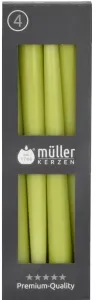 Müller Kerzen Spitzkerzen, maigrün, Gepresste Stabkerzen mit konisch geformten Fuß, 1 Packung = 4 Stück, (Ø x H): 22 x 245 mm