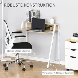 Homcom Schreibtisch mit Ablagefach Kabeldurchlass Metall Weiß Eiche 84 x 45 x 85 cm