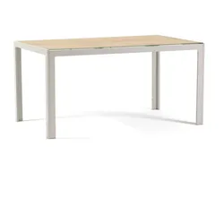 RATTATAN Rechteckiger Tisch 150x90 cm für Innen- und Außenbereich, aus Aluminium und Glas, für Küche, Esszimmer, Garten, 6 Personen–MILO–Weiß/Holz