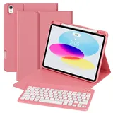 GKABXY Hülle mit Tastatur für iPad A16 11 Generation 2025/10 Generation 2022(11/10.9 Zoll), Soft TPU Rückschale mit Stifthalte, Magnetische Abnehmbare Tastatur Hülle für iPad 11/10 Gen, rot