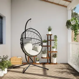 vidaXL Hängesessel Ei-Design Rattan 0 x 0 x 0 cm Taupe mit Kissen