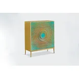 KAWOLA Highboard LAGO 5 Schubladen Glas grün Fuß Edelstahl goldfarben