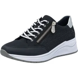 Keilsneaker RIEKER, Damen, Gr. 41, silber (nachtblau, silberfarben), Lederimitat, sportlich, Schuhe Sneaker, Halbschuh, Schnürschuh, Freizeitschuh mit Lettern bedruckt