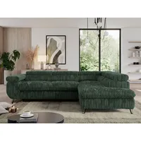 Sofa L-form, mit Bettkasten, Modern Wohnzimmer Ecksofa, Couchgarnitur, Schlaffunktion - PEDRO L - Cord - Grün - Rechts - Grün