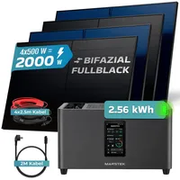 sunniva Balkonkraftwerk Full Black Bifazial 2000 W inkl. 2,24 kWh Speicher + 4 x 500 W N-Typ Glas-Glas Bifacial Module
