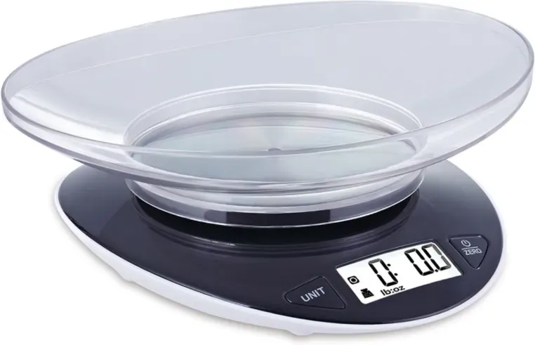 CARMY Digitale Küchenschnellwaage Elektronische Waage mit abnehmbarer Schüssel, 5 kg/11 lb genaue Waage bis 1 g, mit großer LCD-Anzeige und Tare-Funktion, Schwarz