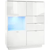 Vladon Highboard, Weiß Hochglanz, Holzwerkstoff, 103x123x37.5 cm, Wohnzimmer, Kommoden & Sideboards, Highboards