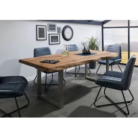 MASSIVMOEBEL24.DE Baumtisch Sheesham 240x100x77 natur gebeizt / U-Beine silber matt FREEFORM 5