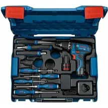 Bosch GSR 12V-15 Professional inkl. 2 x 2,0 Ah + Ladegerät + Handwerkzeuge + L-Boxx 060186810R