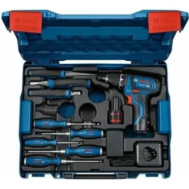 Bosch GSR 12V-15 Professional inkl. 2 x 2,0 Ah + Ladegerät + Handwerkzeuge + L-Boxx 060186810R