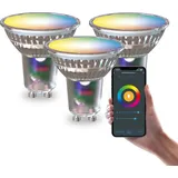 Calex Smart LED Spot, GU10, PAR16, RGB-Farben & kalt- bis warmweiß Licht, dimmbar, WLAN App- & Sprachsteuerung, 3er Pack