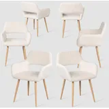 MEUBLE Cosy Esszimmerstühle 6er Set Küchenstühle Sessel Wohnzimmerstuhl Polsterstuhl mit Armlehne Rückenlehne Sitzfläche aus Sherpa Metallbeine, Skandinavisch, Weiß