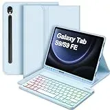 Bettdow für Samsung Galaxy Tab S9 FE 2023 Tastatur Hülle, QWERTZ Layout Abnehmbarer Beleuchtete Tastatur mit Hülle für Galaxy Tab S9 11"/ Tab S9 FE 10.9" 2023 SM-X510/X516B/X710/X716B/X718U, Blau