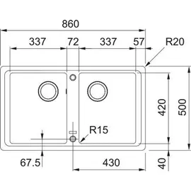 Franke Basis BFG 620-34-34 links Einbauspüle schiefergrau Handbetätigung 620 x 340 mm