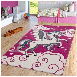 Kinderteppich Kinderteppich Pink Fuchsia Das Fliegende Einhorn Spielteppich, TT Home, rund, Höhe: 16 mm rosa rund - Ø 120 cm x 16 mm