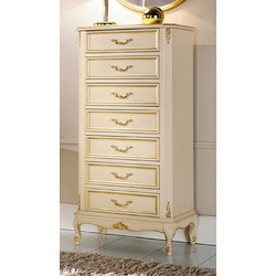 Casa Padrino Luxus Barock Kommode Creme / Gold - Handgefertigte Barockstil Massivholz Kommode mit 7 Schubladen - Handgefertigte italienische Barock Möbel - Luxus Qualität - Made in Italy