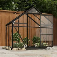 Gecheer Glas Gewächshaus mit Fundamentrahmen Treibhaus Gartenhaus Garten Tomatenhaus Frühbett UV-beständig Anthrazit Aluminimum 155x103x191 cm