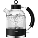 ASCOT Wasserkocher Glas, Elektrischer Wasserkocher Geschenke für Männer/Frauen 1,5L, Retro Leiser Schnellkochkessel, Trockengehschutz und automatische Abschaltung (Schwarz)