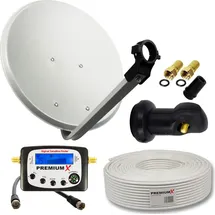 PremiumX Camping Satelliten-Komplettanlage 45cm Satellitenschüssel Single LNB 10m Kabel F-Stecker SAT-Signalfinder