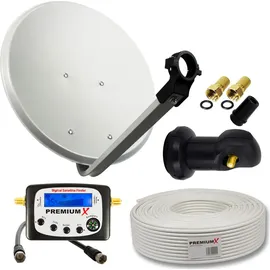 PremiumX Camping Satelliten-Komplettanlage 45cm Satellitenschüssel Single LNB 10m Kabel F-Stecker SAT-Signalfinder