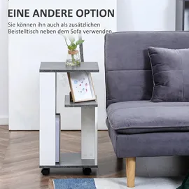 Homcom Nachttisch mit Rollen Couchtisch Kaffeetisch in modernem Design Sofatisch mit 3 Regalen für Schlafzimmer Nachttische