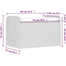 vidaXL Sitzbank mit Stauraum & Kissen Braun 80x51x52 cm Poly Rattan