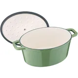 Berndes Bräter Cocotte b.iron Gusseisen oval 31 x 24 cm, 6 Liter salbeigrün INDUK...