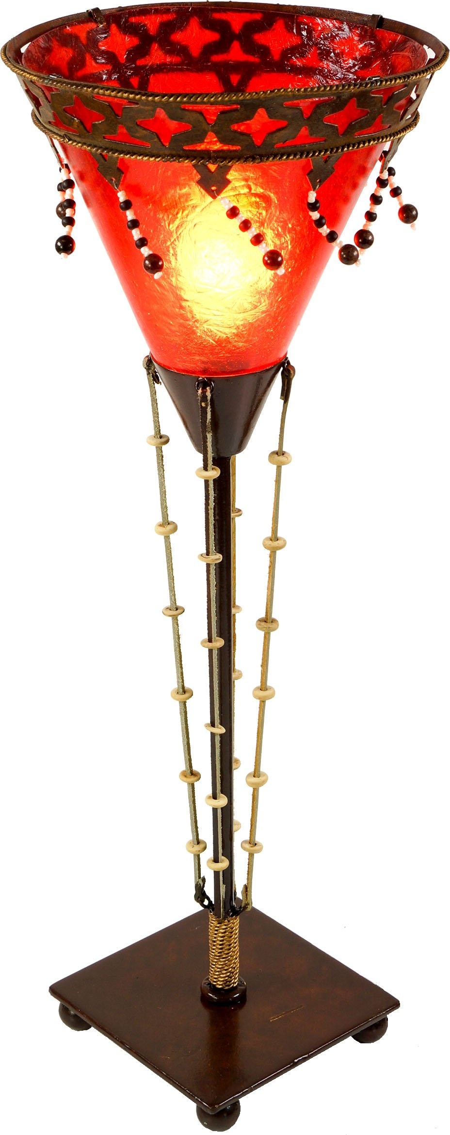 GURU SHOP Tischleuchte Kokopelli - Balat Rot, Fiberglas, 50x18x18 cm, Bunte, Exotische Tischlampen